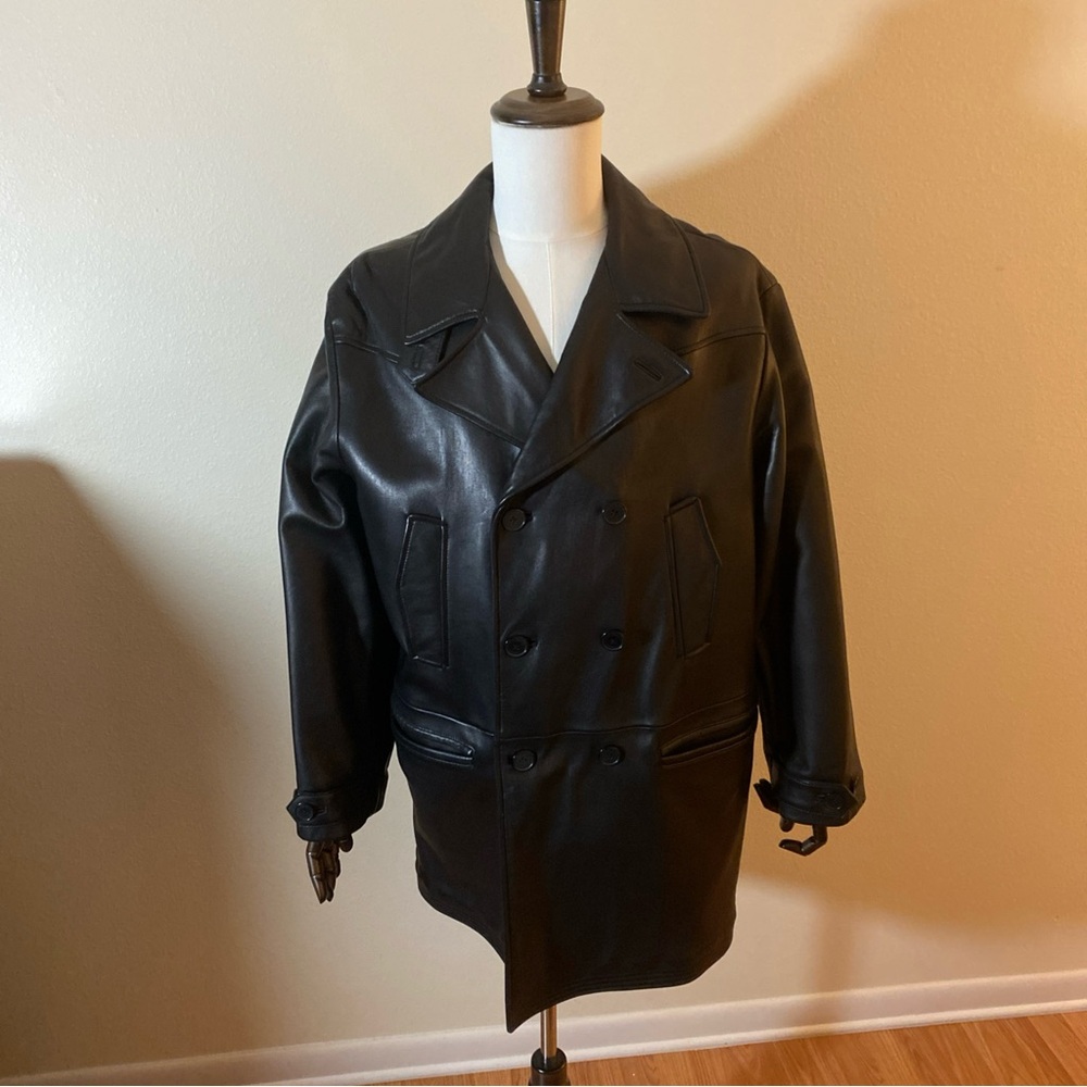 Turbury Mens Black Lambskin Peacoat Soft Jacket Size Large